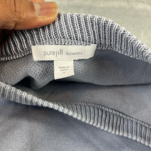 Pure Jill Elements Blue Cotton Crochet Panel Pullover Sweater Womens Large L - Picture 2 of 9